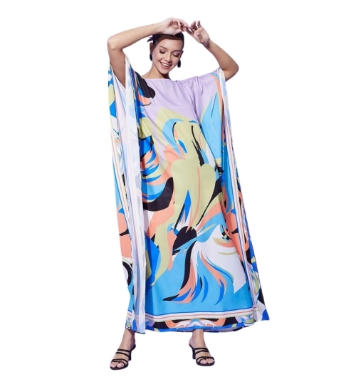 Women's Satin Colour Blocking Kaftan Dress (Multicolor)
