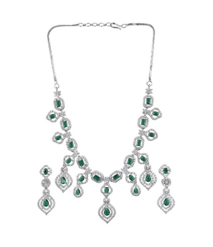 Women's Brass Silver Plated Necklace set (Green)