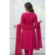 Women's Georgette Ethnic Motif Round 3/4th Sleeve Kurti With Pant Dupatta Set (Pink) Women's Georgette Ethnic Motif Round 3/4th Sleeve Kurti With Pant Dupatta Set (Pink)