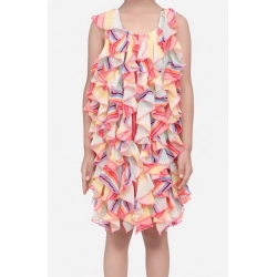 Girl's Chiffon Ruffled Sleeveless Dress (Multicolor)