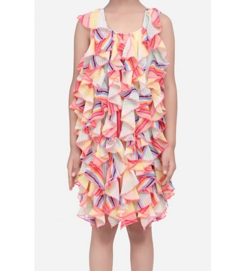 Girl's Chiffon Ruffled Sleeveless Dress (Multicolor)