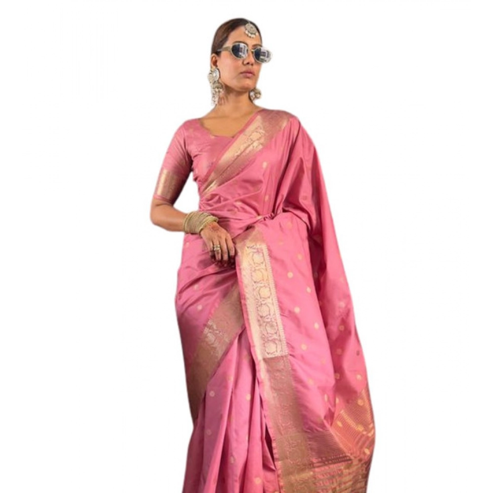 Women's Satin Printed Saree With Unstitched Blouse 5.5Mtr (Pink) Women's Satin Printed Saree With Unstitched Blouse 5.5Mtr (Pink)