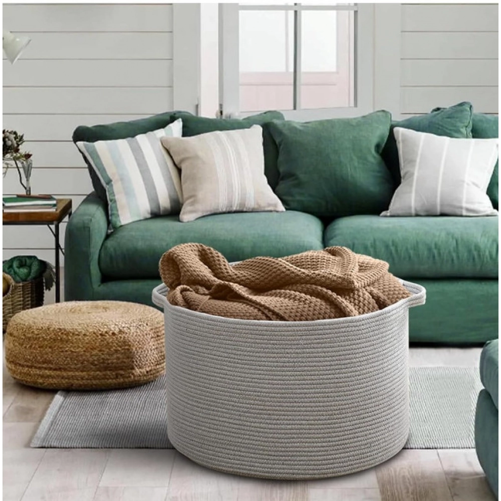 Cotton 14x12 Inch Pack of 1 Storage Basket For Clothes (Gray)