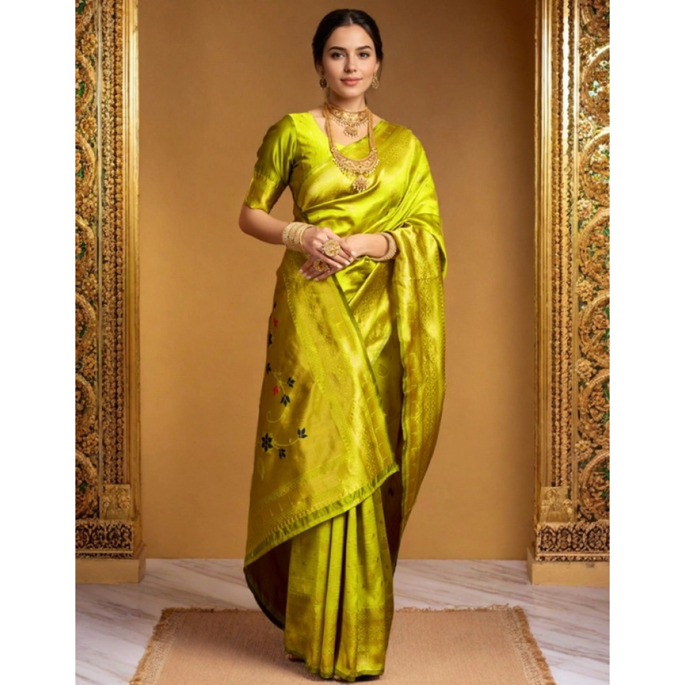 Women's Silk Blend Zari Weaving Saree With Unstitched Blouse 5.5Mtr (Lime-Green) Women's Silk Blend Zari Weaving Saree With Unstitched Blouse 5.5Mtr (Lime-Green)
