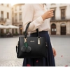 Women's PU Leather Solid Shoulder Zipper Handbag (Black)