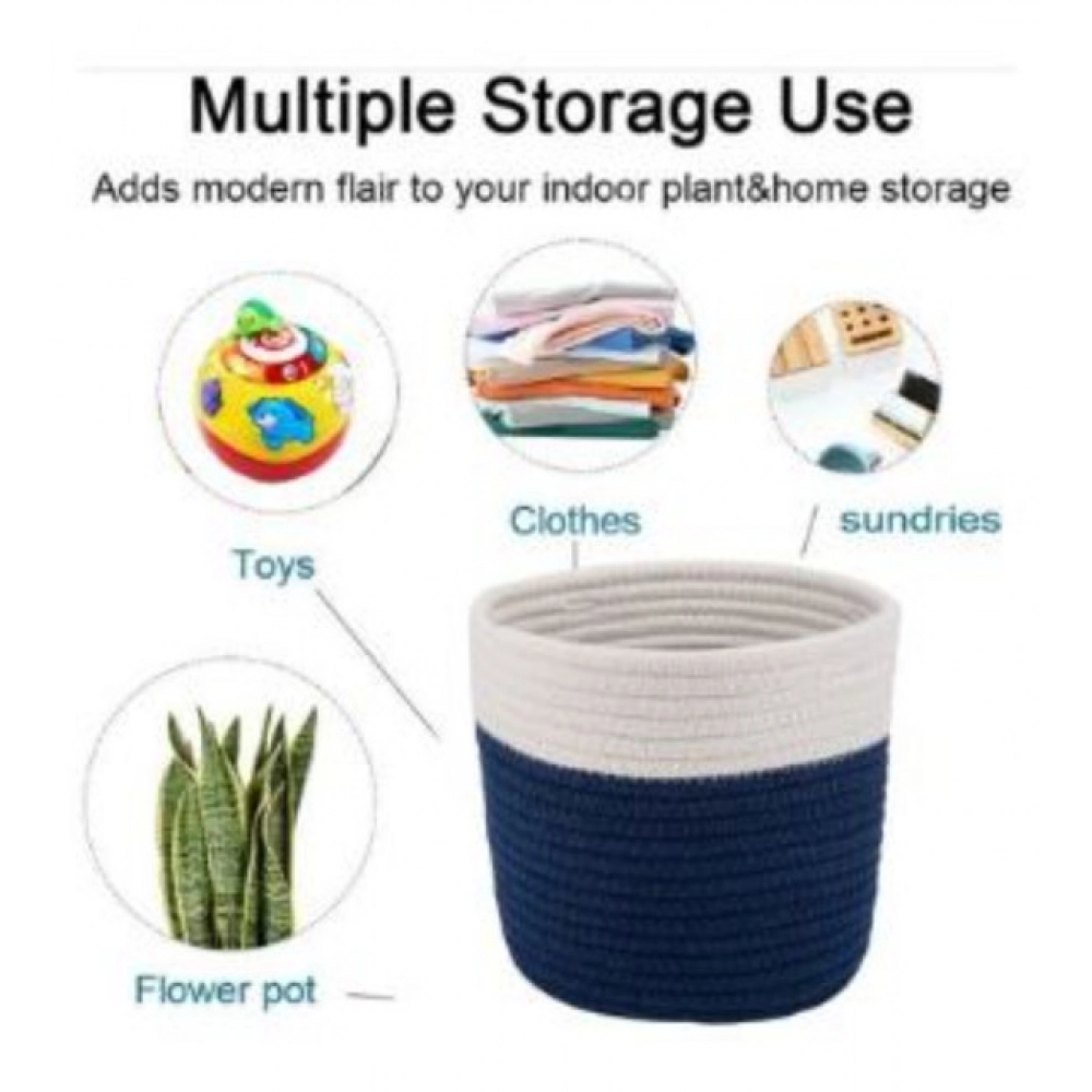 Cotton Flower Pot (White Blue)