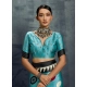 Women's Satin Crepe Printed Saree With Unstitched Blouse 5.5Mtr (Sky Blue)