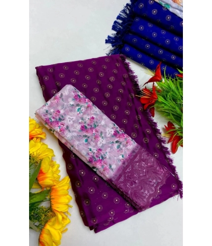 Women's Printed Brasso Saree With Unstitched Blouse (Magenta, 5-6 Mtrs) Women's Printed Brasso Saree With Unstitched Blouse (Magenta, 5-6 Mtrs)