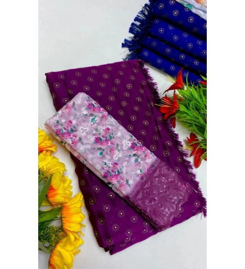 Women's Printed Brasso Saree With Unstitched Blouse (Magenta, 5-6 Mtrs)