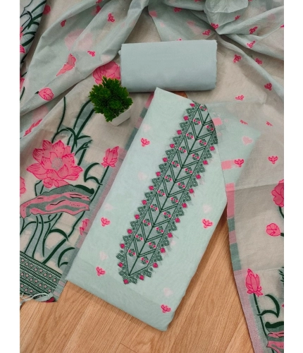 Women's Banarasi Silk Printed Unstitched Salwar Suit Material With Dupatta (Grey, 3Mtrs)