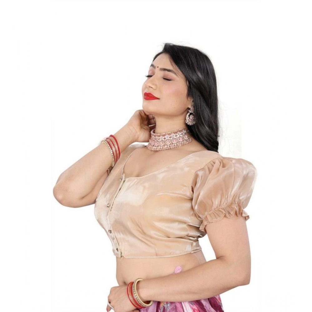 Women's Jimmy Solid Designer Neck Elastic Sleeve Readymade Blouse (Beige 38 , Alterable up to 42)-PID65826 Women's Jimmy Solid Designer Neck Elastic Sleeve Readymade Blouse (Beige 38 , Alterable up to 42)-PID65826