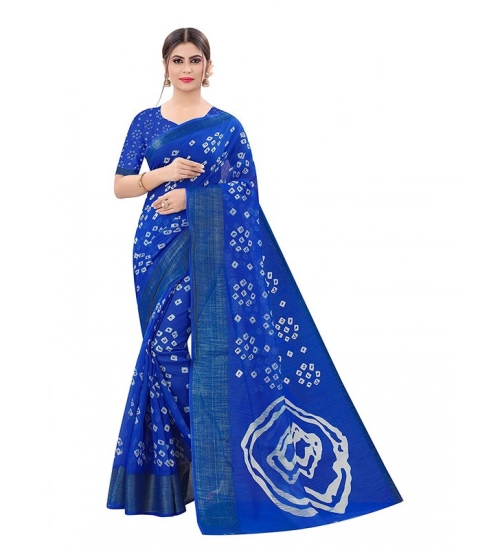 Women's Cotton Silk Bandhni Saree With Unstitched Blouse 5.5Mtr (Royal Blue)