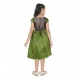 Girl's Brocket Printed Short Sleeve Round Neck Dress (Green)