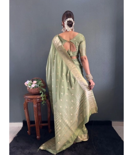 Women's Satin Printed Saree With Unstitched Blouse 5.5Mtr (Green)
