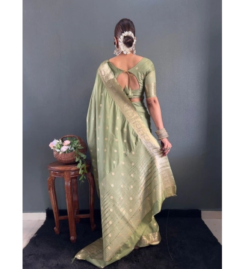 Women's Satin Printed Saree With Unstitched Blouse 5.5Mtr (Green)