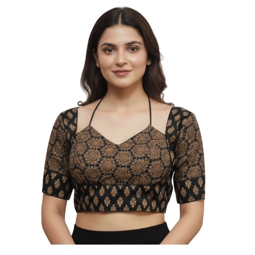 Women's Ajrakh Cotton Printed Sweetheart Padded Blouse (Black 38 Ready (Self Alterable 36–40) Women's Ajrakh Cotton Printed Sweetheart Padded Blouse (Black 38 Ready (Self Alterable 36–40)