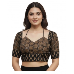 Women's Ajrakh Cotton Printed Sweetheart Padded Blouse (Black 38 Ready (Self Alterable 36–40)