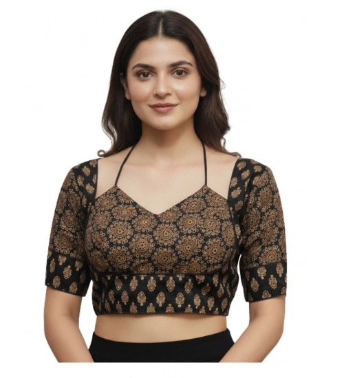 Women's Ajrakh Cotton Printed Sweetheart Padded Blouse (Black 38 Ready (Self Alterable 36–40)