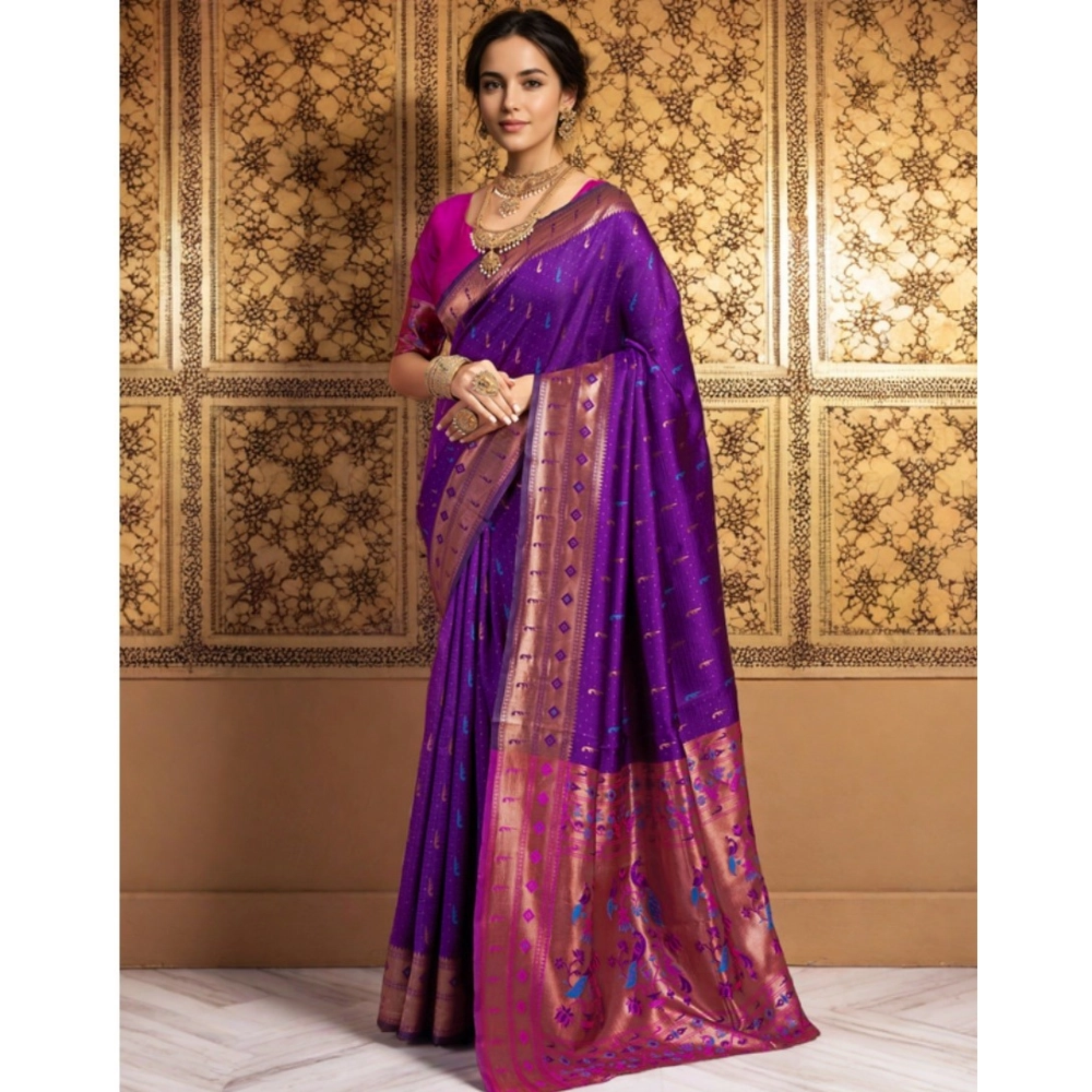Women's Silk Blend Zari Woven Saree With Unstitched Blouse 5.5Mtr (Purple) Women's Silk Blend Zari Woven Saree With Unstitched Blouse 5.5Mtr (Purple)