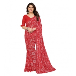 Women's Georgette Printed Saree With Unstitched Blouse 5.5Mtr (Red)