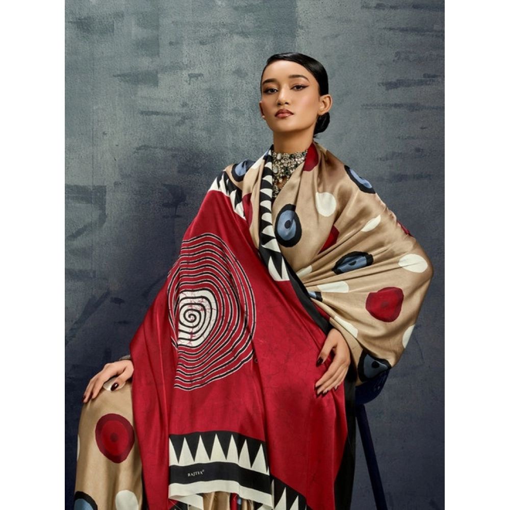 Women's Satin Crepe Printed Saree With Unstitched Blouse 5.5Mtr (Multicolor)