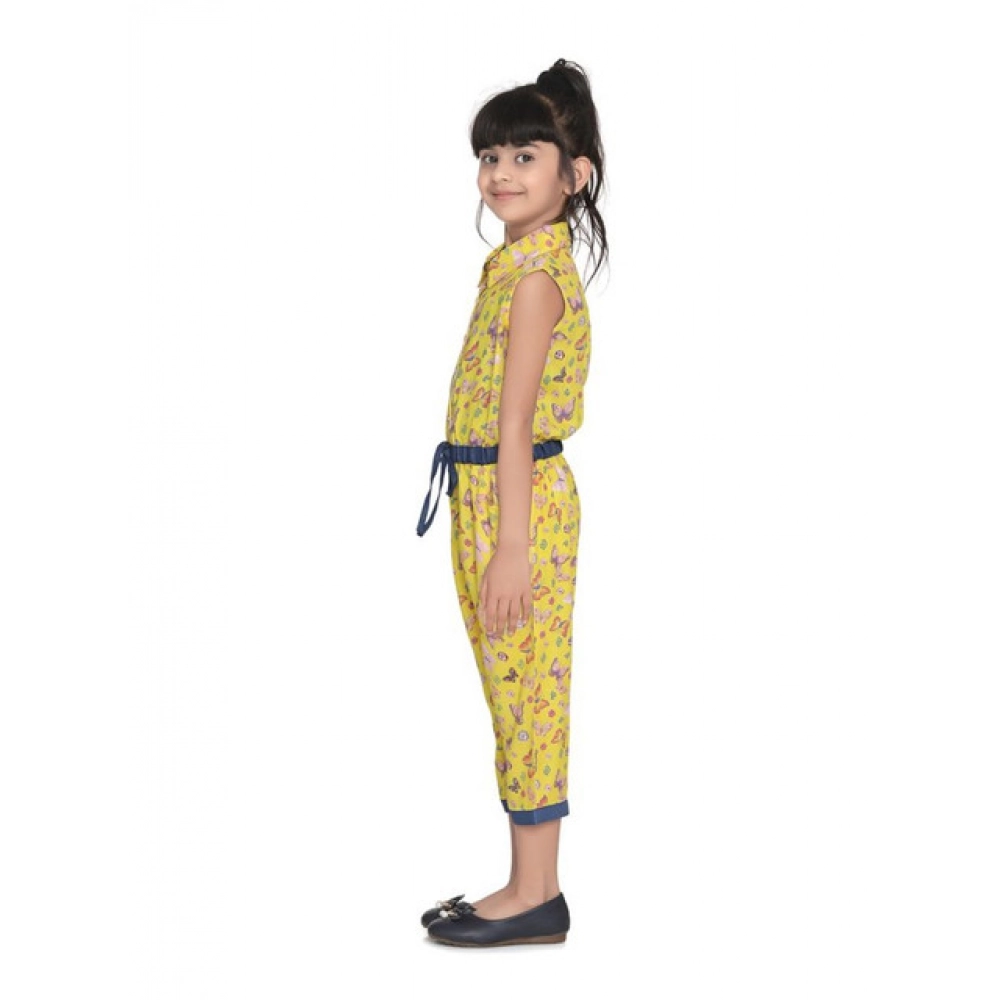 Girl's Cotton Printed Sleeveless Jumpsuit (Yellow) Girl's Cotton Printed Sleeveless Jumpsuit (Yellow)