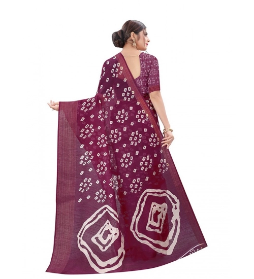 Women's Cotton Silk Bandhni Saree With Unstitched Blouse 5.5Mtr (Purple)