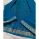 Women's Crepe Chit Pallu Solid Saree With Unstitched Blouse 5.5Mtr (teal blue)