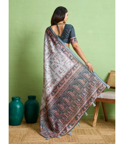 Women's Silk Blend Printed Saree With Unstitched Blouse 5.5Mtr (Grey) Women's Silk Blend Printed Saree With Unstitched Blouse 5.5Mtr (Grey)