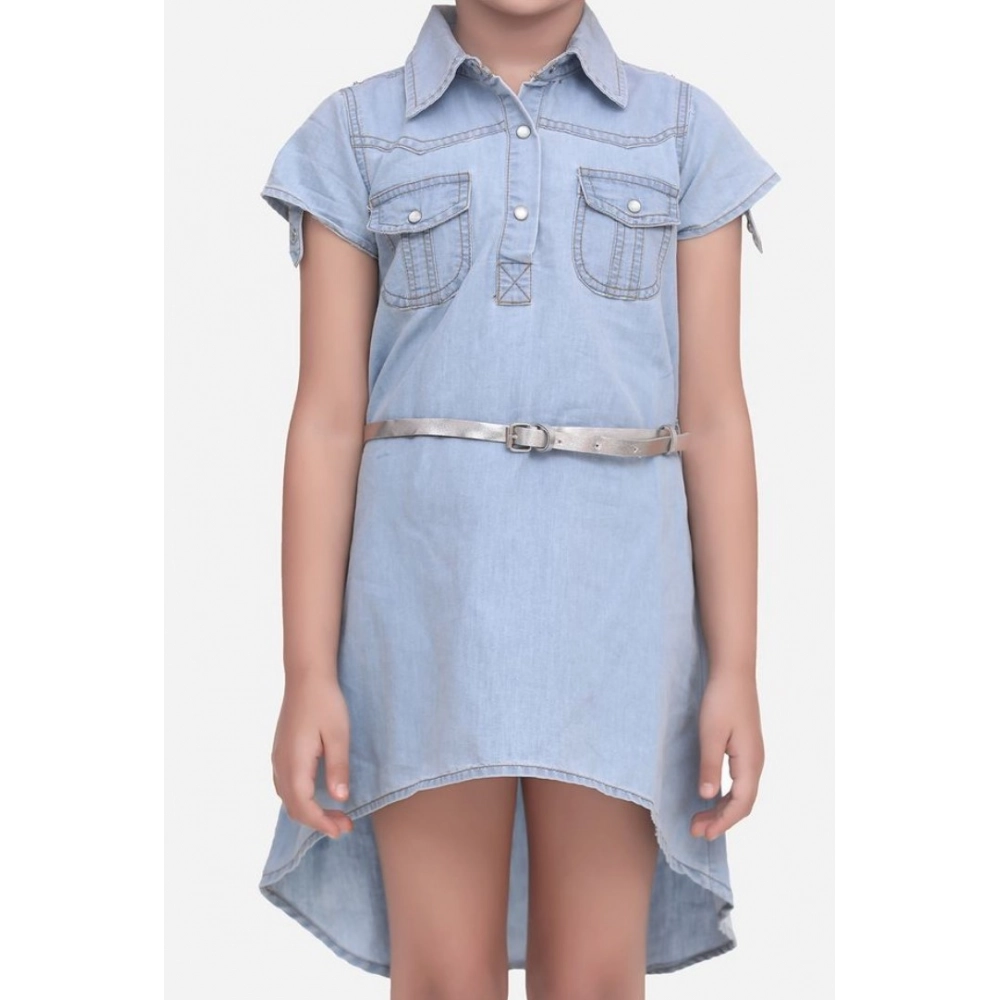 Girl's Denim Hi Lo Short Sleeve Dress with Belt (Blue) Girl's Denim Hi Lo Short Sleeve Dress with Belt (Blue)