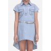 Girl's Denim Hi Lo Short Sleeve Dress with Belt (Blue)
