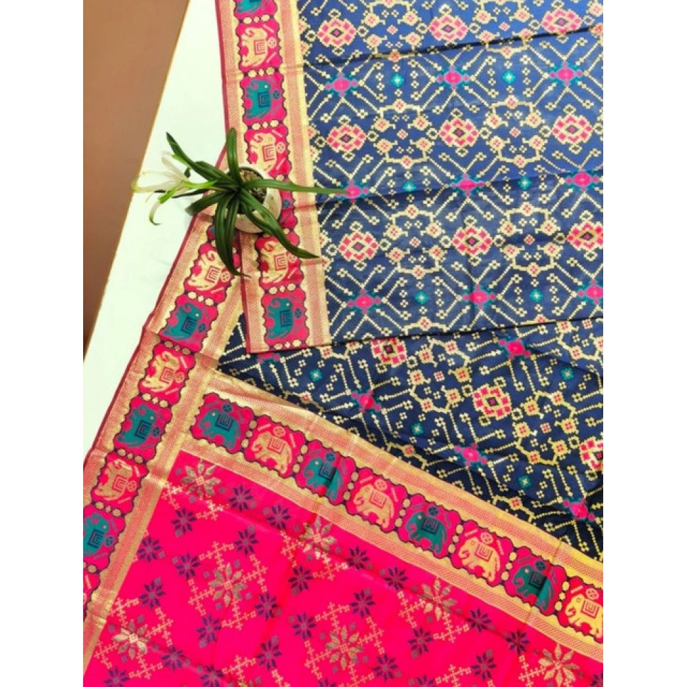 Women's Patola Silk Meena And Zari Woven Saree With Unstitched Blouse 5.5Mtr (Navy) Women's Patola Silk Meena And Zari Woven Saree With Unstitched Blouse 5.5Mtr (Navy)