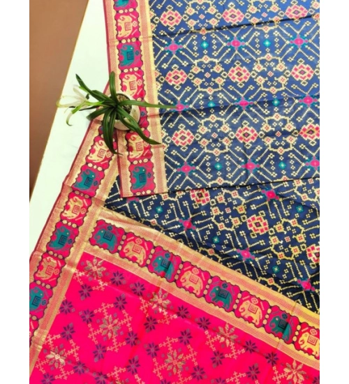 Women's Patola Silk Meena And Zari Woven Saree With Unstitched Blouse 5.5Mtr (Navy) Women's Patola Silk Meena And Zari Woven Saree With Unstitched Blouse 5.5Mtr (Navy)