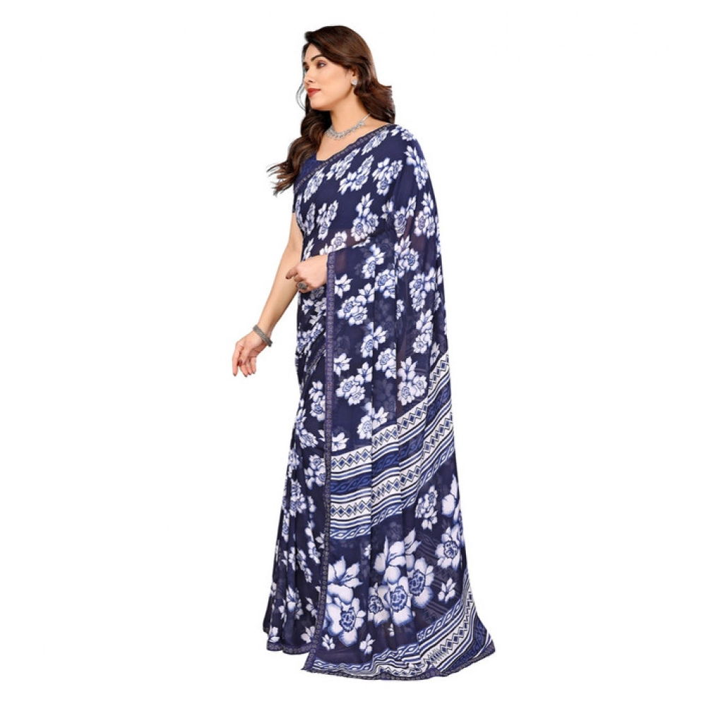 Women's Georgette Printed Saree With Unstitched Blouse 5.5Mtr (Blue) Women's Georgette Printed Saree With Unstitched Blouse 5.5Mtr (Blue)