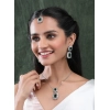 Women's Brass Silver Plated Pendant Set (Green)