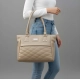 Women's PU Leather Solid Shoulder Zipper Handbag (Beige)