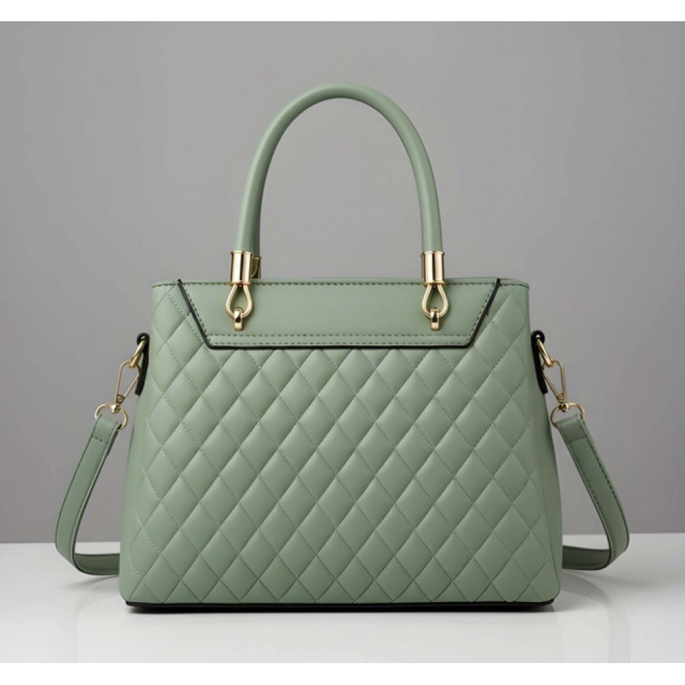 Women's PU Leather Solid Shoulder Zipper Handbag (Green)