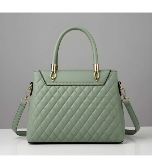 Women's PU Leather Solid Shoulder Zipper Handbag (Green)