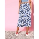 Women's Polyester Floral Side Zip Skirt (Blue - White) Women's Polyester Floral Side Zip Skirt (Blue - White)