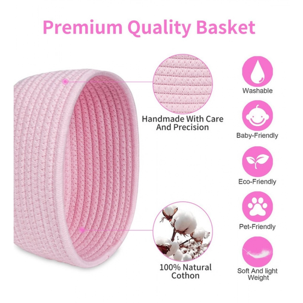 Cotton 8x3 Inch Round 2 Set Bedside Organizer (Pink)