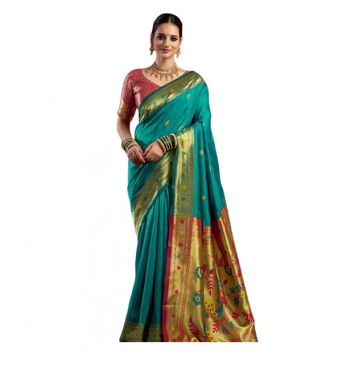 Women's Silk Blend Woven Saree With Unstitched Blouse 5.5 Mtr (Aqua_Blue)