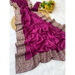Women's Silk Embroidred Saree With Unstitched Blouse 5.5Mtr (Purple)
