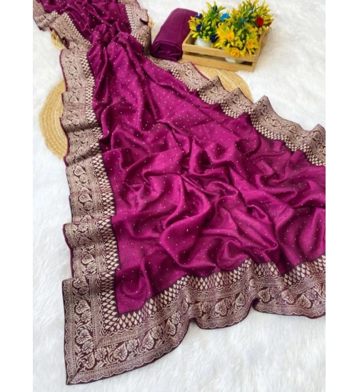 Women's Silk Embroidred Saree With Unstitched Blouse 5.5Mtr (Purple)
