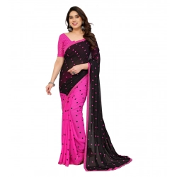 Women's Georgette Printed Saree With Unstitched Blouse 5.5Mtr (Black-Pink)