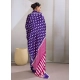 Women's Satin Crepe Printed Saree With Unstitched Blouse 5.5Mtr (Navy Blue)