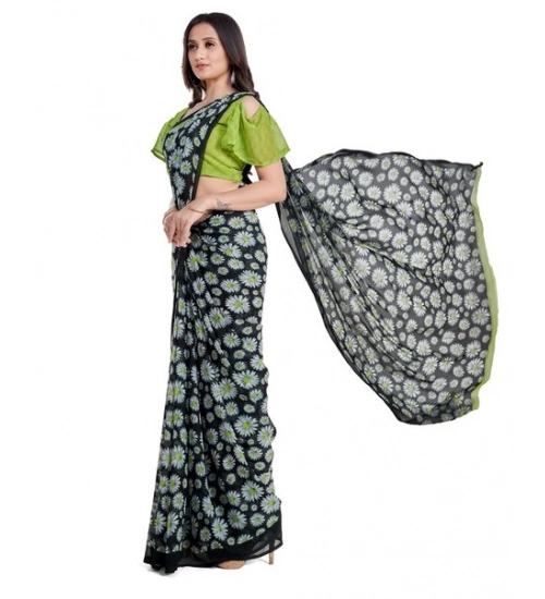 Women's Georgette Printed Saree With Unstitched Blouse 5.5Mtr (Green)