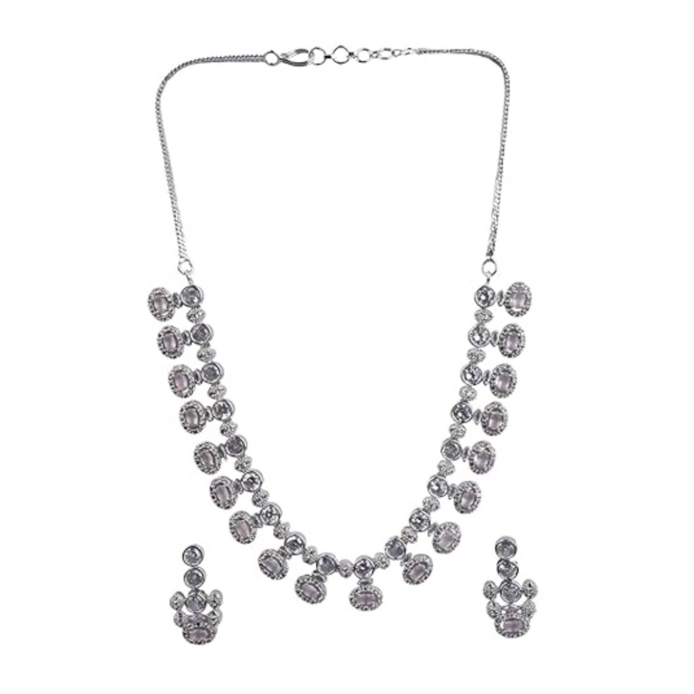 Women's Brass Silver Plated Necklace set (White)