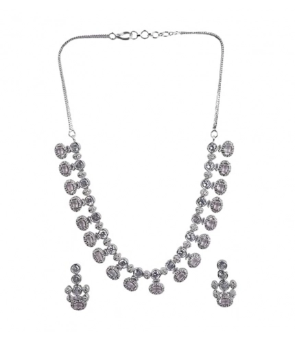 Women's Brass Silver Plated Necklace set (White)
