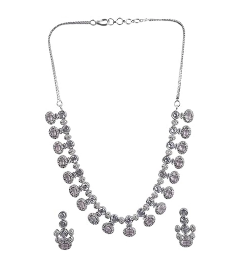 Women's Brass Silver Plated Necklace set (White) Women's Brass Silver Plated Necklace set (White)