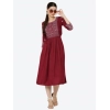 Women's Casual Rayon 3-4th Sleeves Kurti (Maroon)